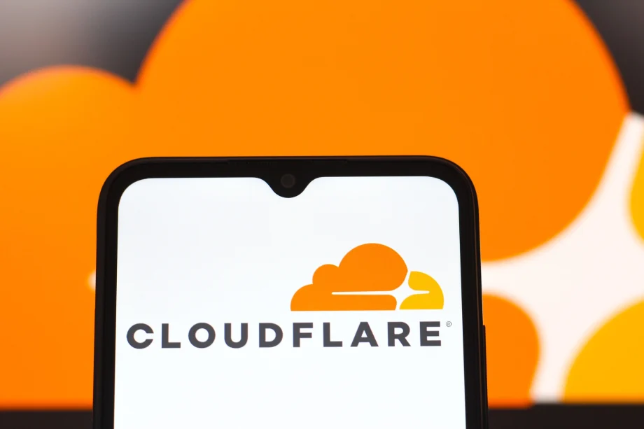 In this photo illustration, the Cloudflare logo is seen displayed on a smartphone screen.